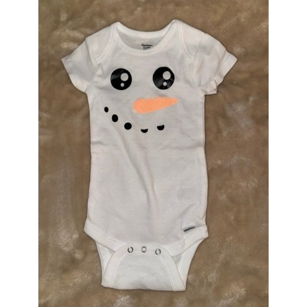 Gerber Snowman Face White Short Sleeve Bodysuit Baby 6-9 Months Winter Christmas